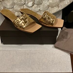 Bottega Veneta Gold Woven Women's Sandals